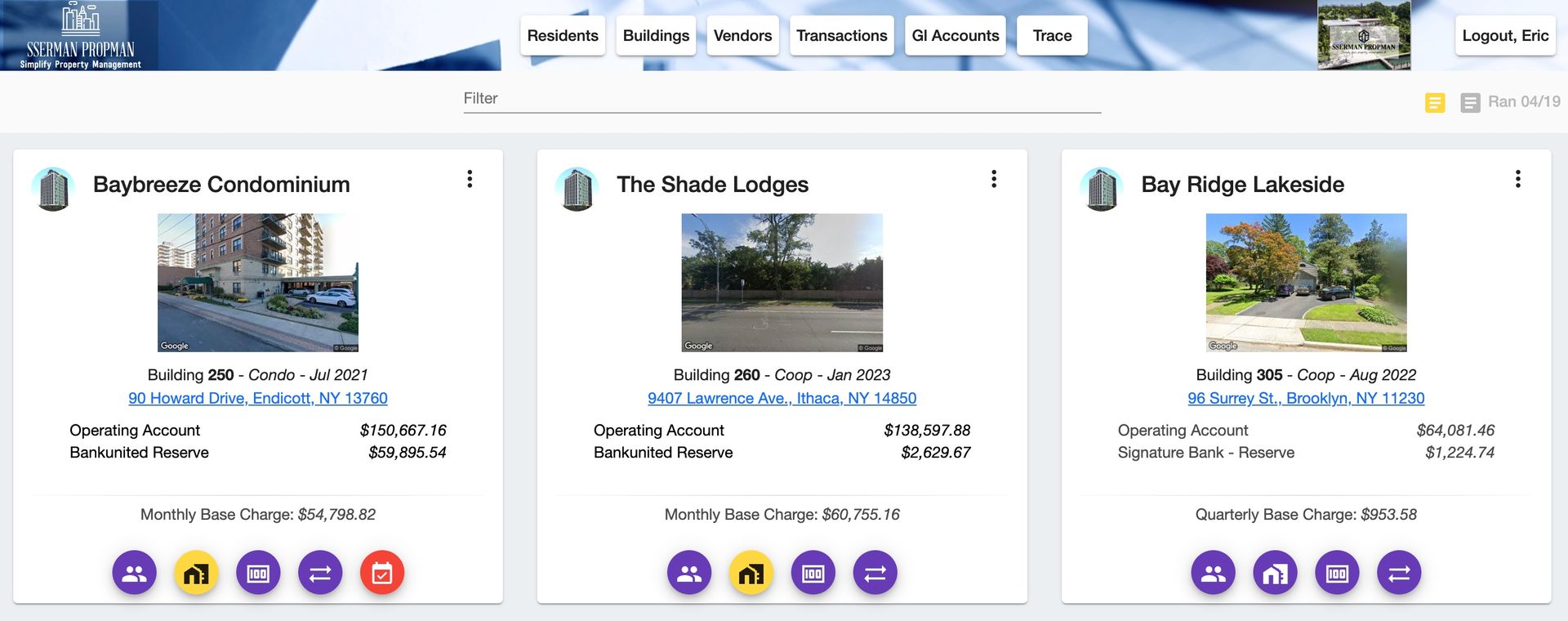 Property manager reviewing building portfolio in PropMan dashboard