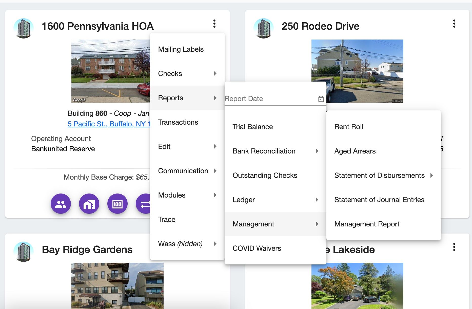 Financial reports and accounting dashboard for property management