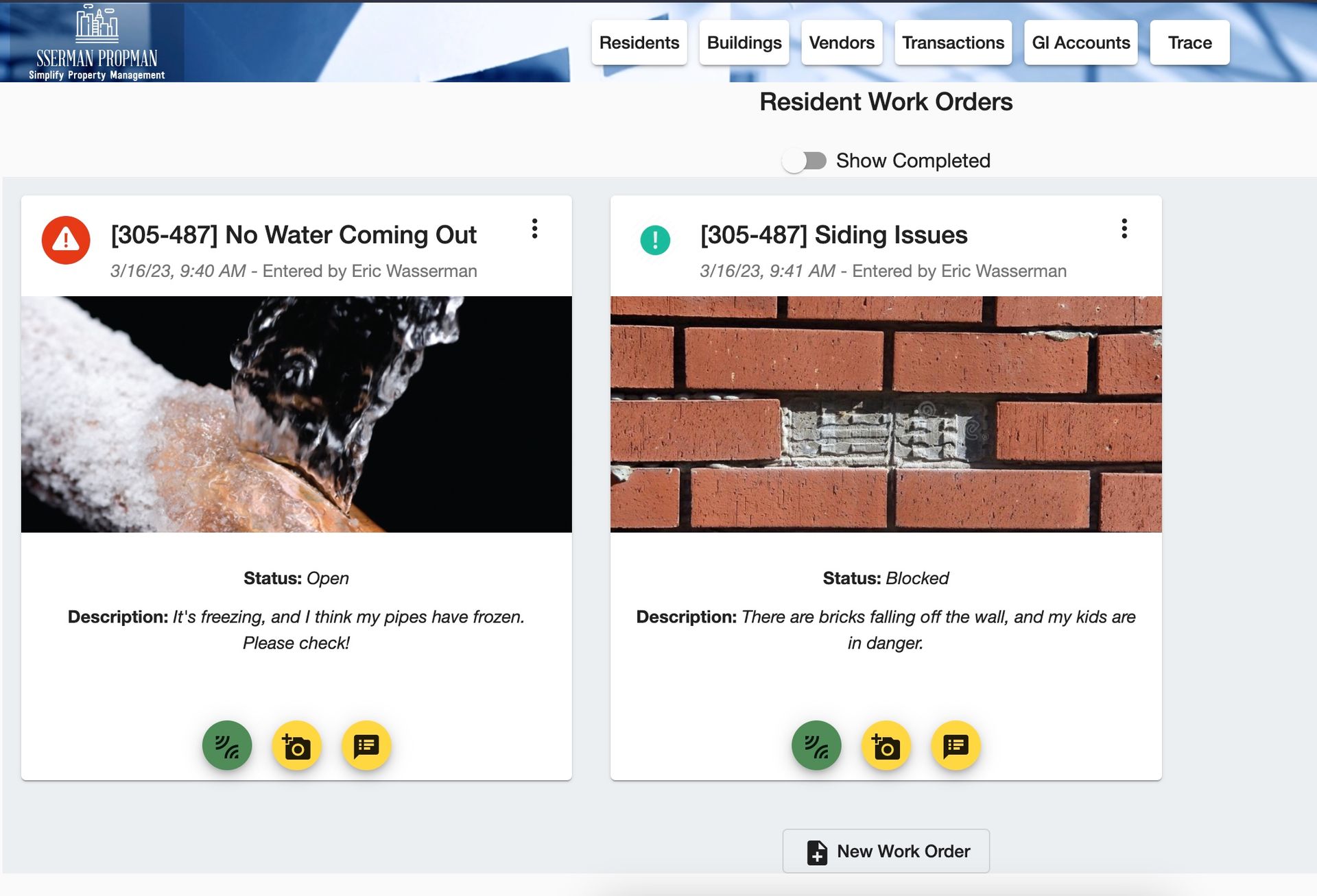 Work order management and maintenance request tracking system